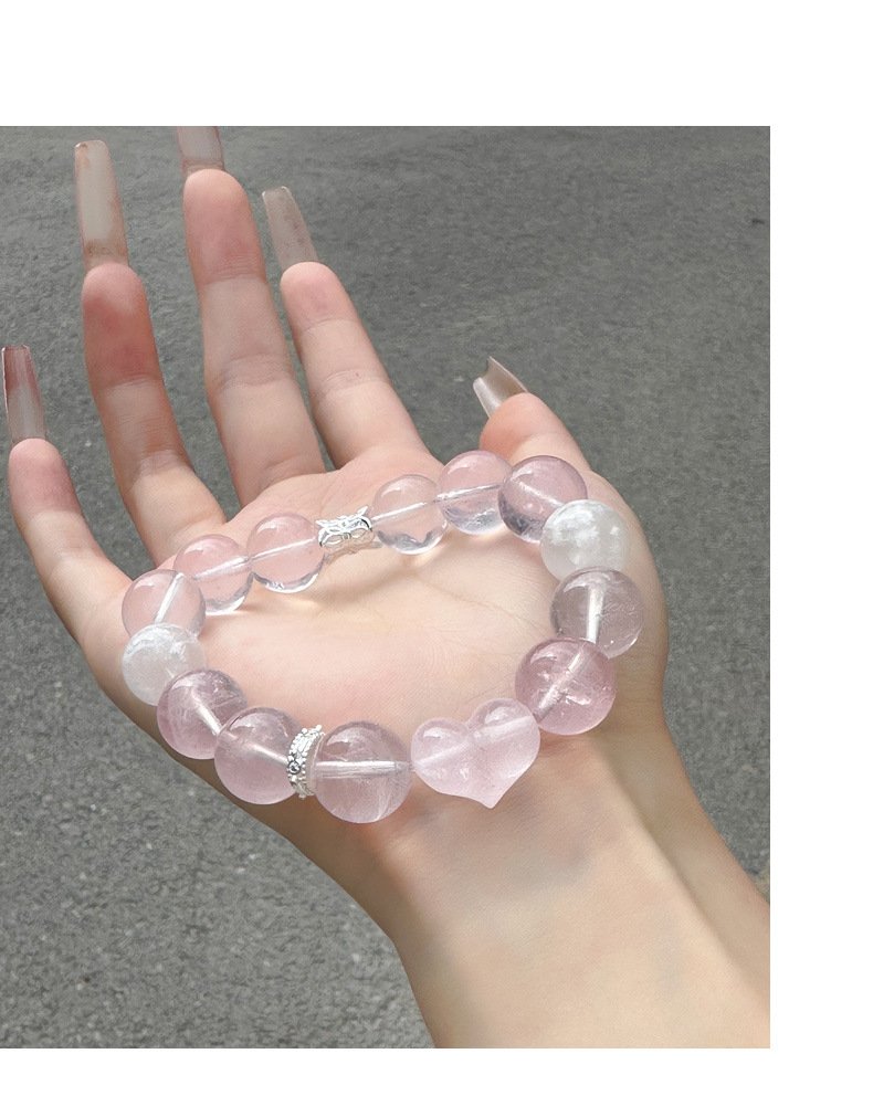 Natural Heart Shaped Pink Quartz Bracelet