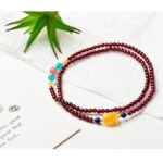 Triple Strand Garnet Crystal Bracelet with Amber