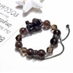 Tea Quartz & Silver Obsidian Bear Bracelet