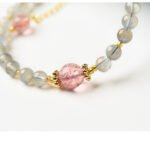 Natural Strawberry Quartz Bracelet with 14K Gold Accents