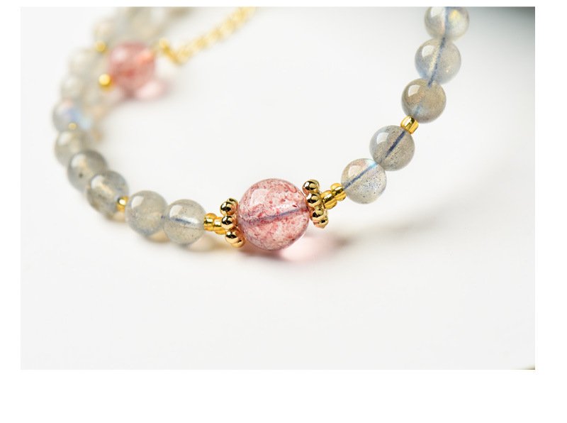 Natural Strawberry Quartz Bracelet with 14K Gold Accents