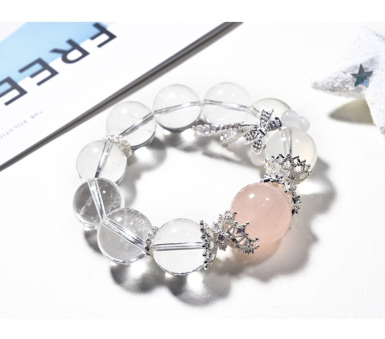 Natural White Quartz & Pink Crystal Bracelet