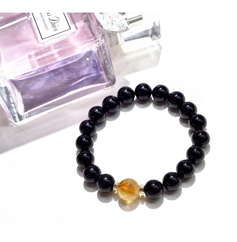 Natural Black Tourmaline Bracelet with Yellow Tower Quartz