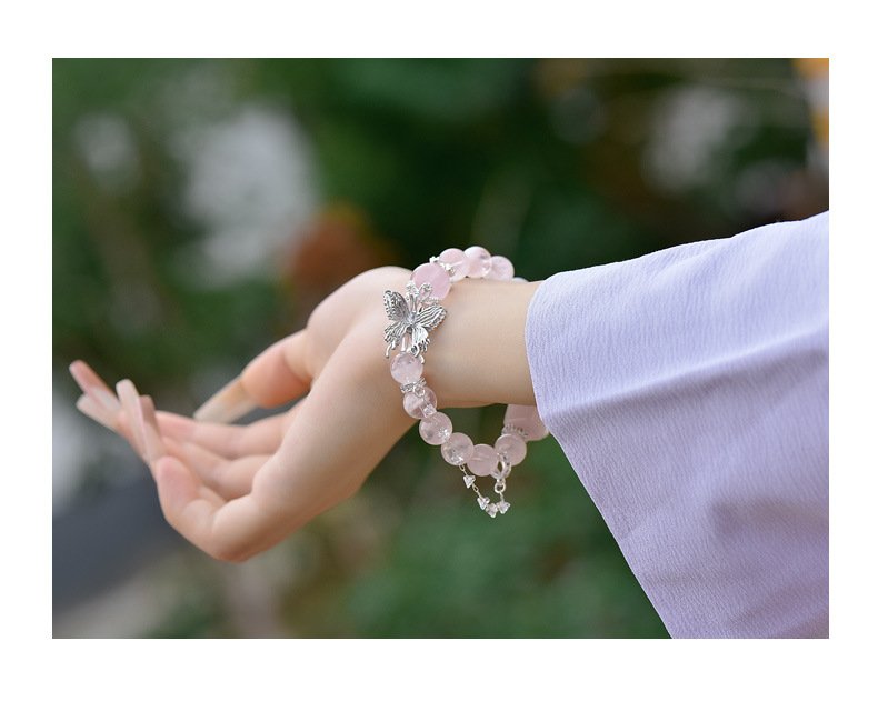 Natural Snowflake Quartz and Rose Quartz Bracelet