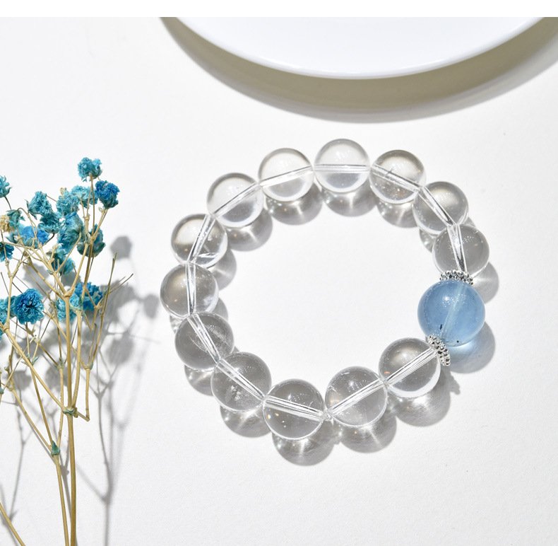 Natural White Crystal Bracelet with Aquamarine Top Beads