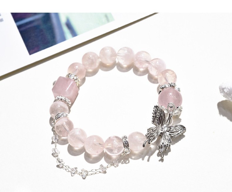 Natural Snowflake Quartz and Rose Quartz Bracelet