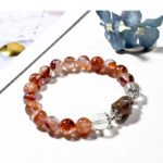 Natural Red Flower Quartz and Black Gold Tourmaline Bracelet