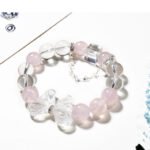 Natural Pink Quartz and White Quartz Bracelet with Butterfly Elements