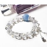 Natural White Crystal Faceted Bracelet with Aquamarine Accents