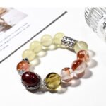 Natural Yellow Quartz Bracelet with Red Flower Accents